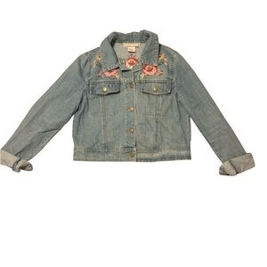Flying Tomato Denim Jacket with Floral Embroidery